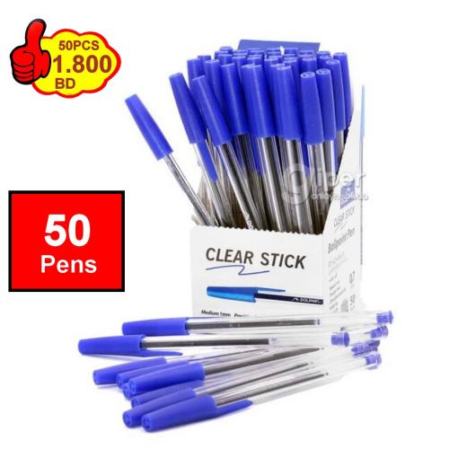 Clear Stick Pen Blue 0.7mm 50pcs