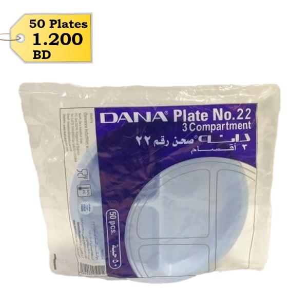 Dana Plastic Plate Medium Round 3 Compartment No 22 - 50pcs