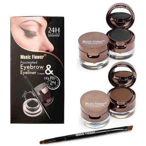 Ministar Professional Eyes Makeup Gel Eyeliner and Eyebrow Powder Cream Set - Black & Brown