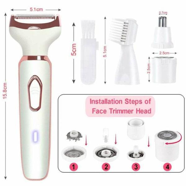 Ladies Electric Shaver for Face, Nose, Legs and Armpits, Bikini 4 in 1