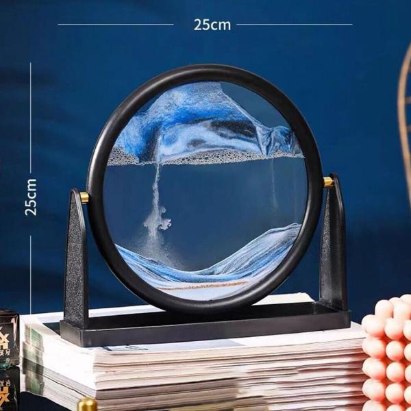 Flowing Sand Art Picture Round Glass 3D - Blue