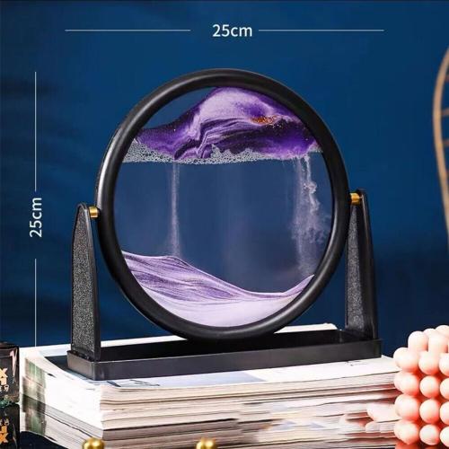 Flowing Sand Art Picture Round Glass 3D - Purple
