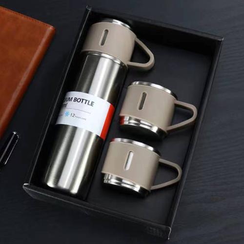 Thermos Travel Mug Water Bottle 500ml For Business Trip Gift Box Set - Beige
